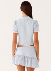 Bennett Button Up Top - Blue White Stripe