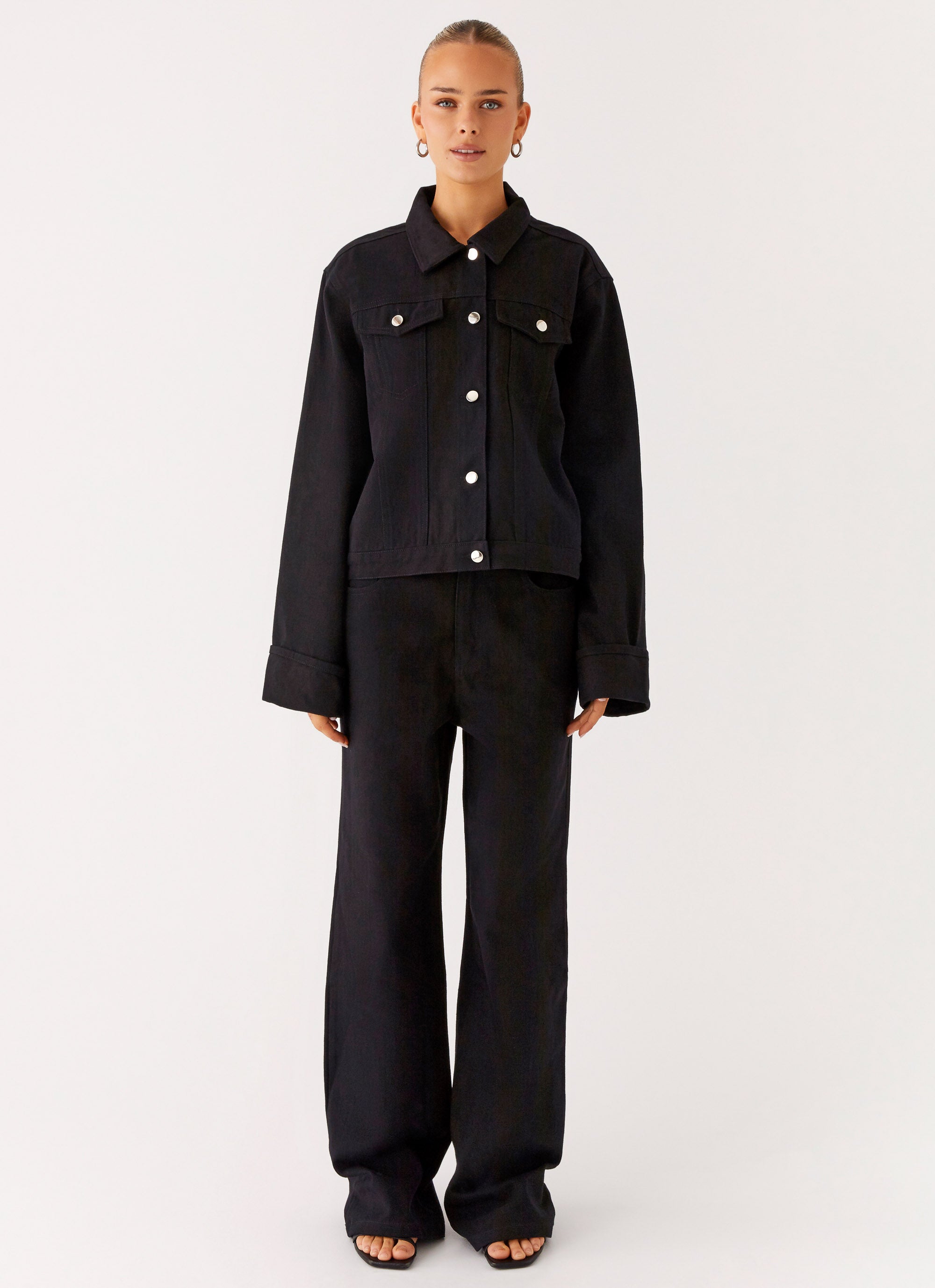 Back Again Oversized Denim Jacket - Black