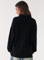 Torrie Oversized Polo Top - Black